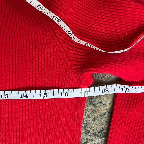 Lauren Ralph Lauren Red Ribbed Turtleneck Sweater M 100% Cotton - Picture 6 of 8
